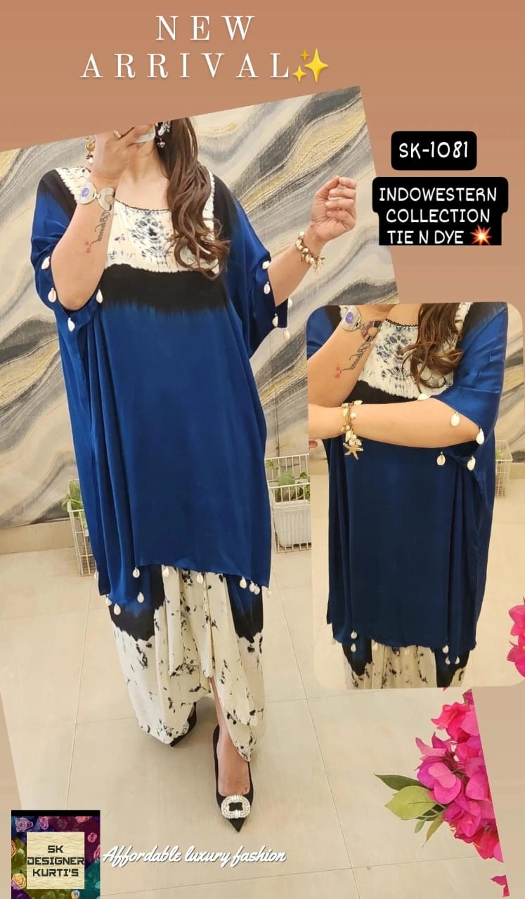 Indo-Western Party Wear Kaftan Set (Blue)