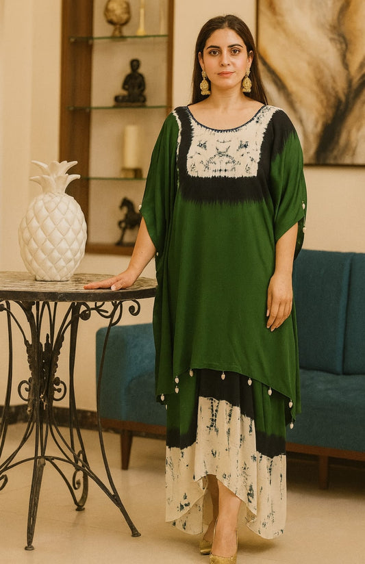 Indo-Western Party Wear Kaftan Set (Green)