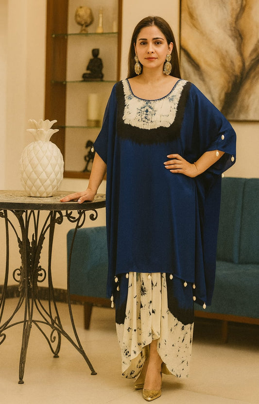 Indo-Western Party Wear Kaftan Set (Blue)