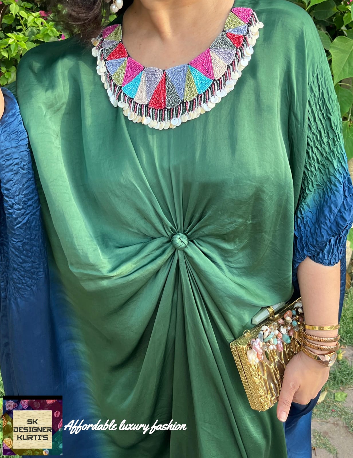 Ombre Elegance – Crepe Satin Kaftan (Green)