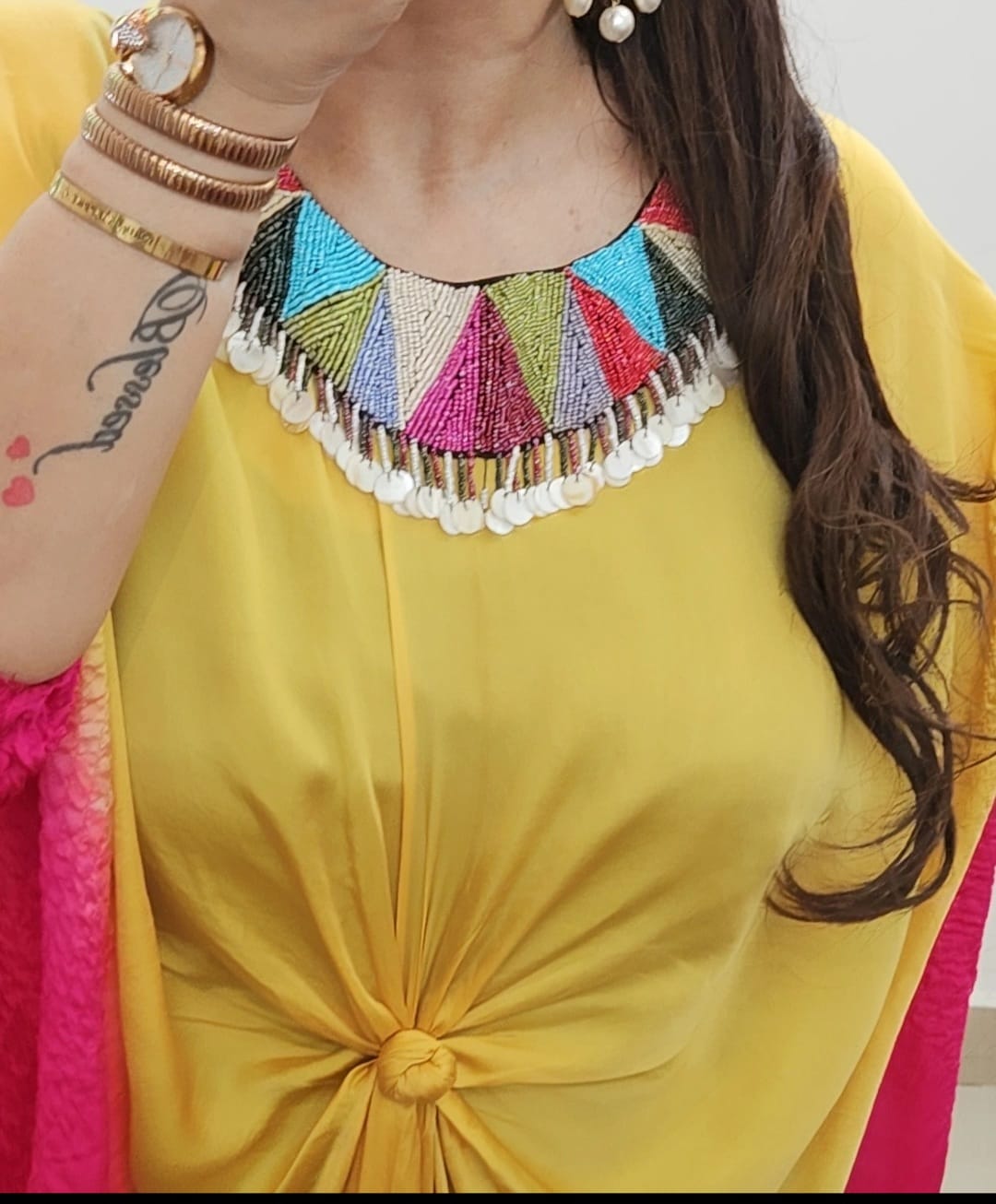 Ombre Elegance – Crepe Satin Kaftan (Yellow)