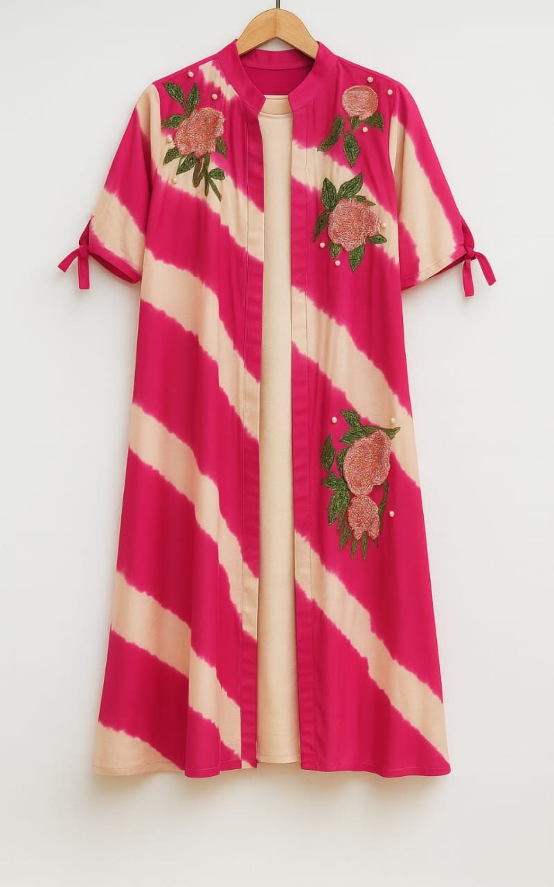 Pearl Appliqué Tie-Dye Jacket Set (Pink)