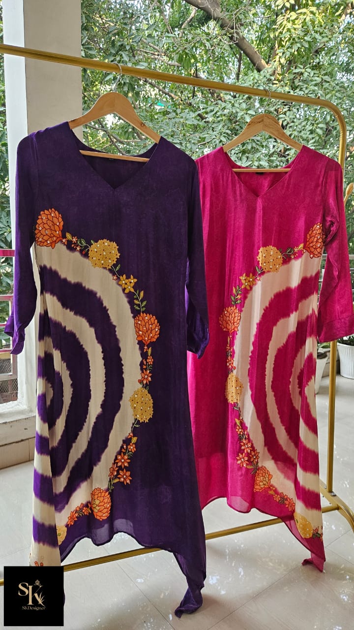 Beaded Elegance – Pure Crepe C-Cut Kurta Set (Purple)