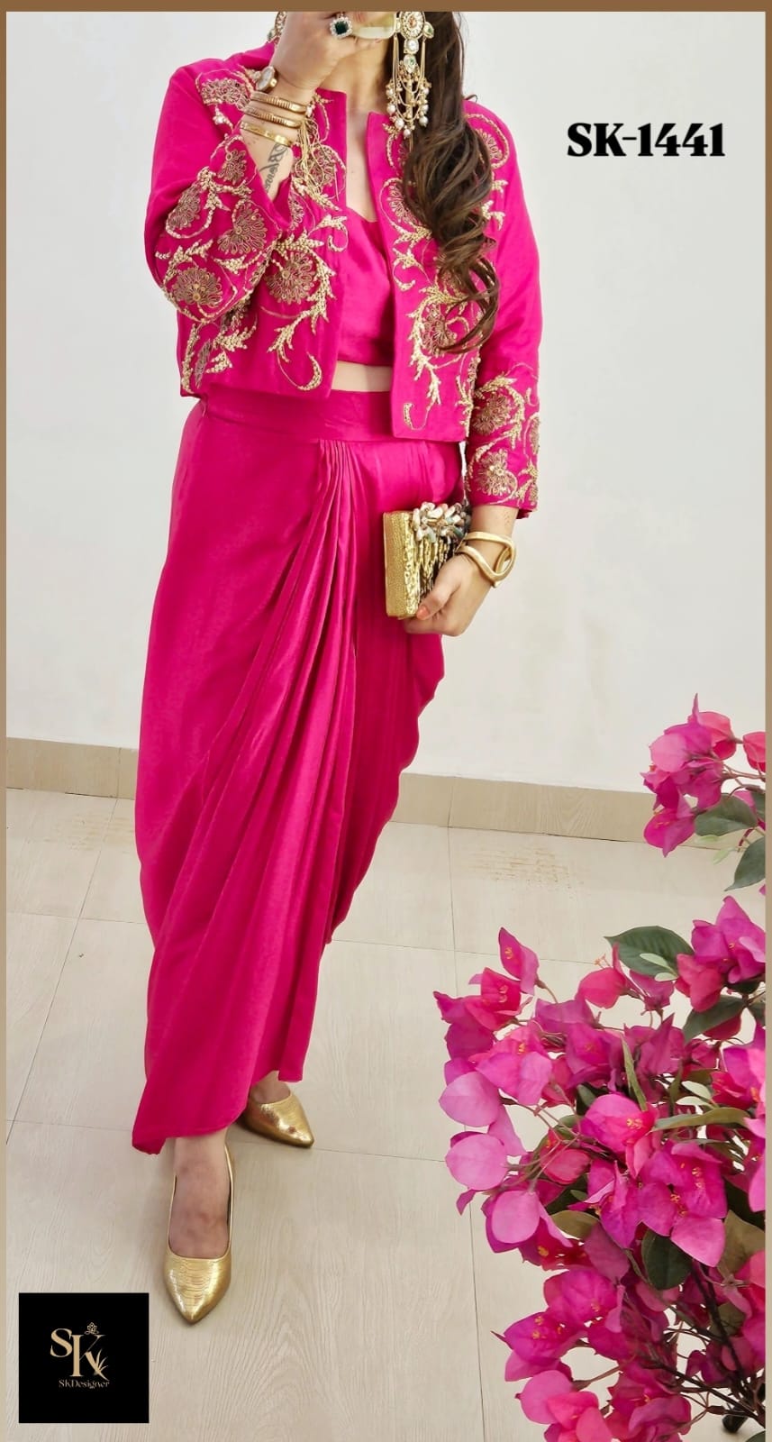 “Royal Aura Party Drape Set” — Pure Crepe Luxe Edit (Pink)