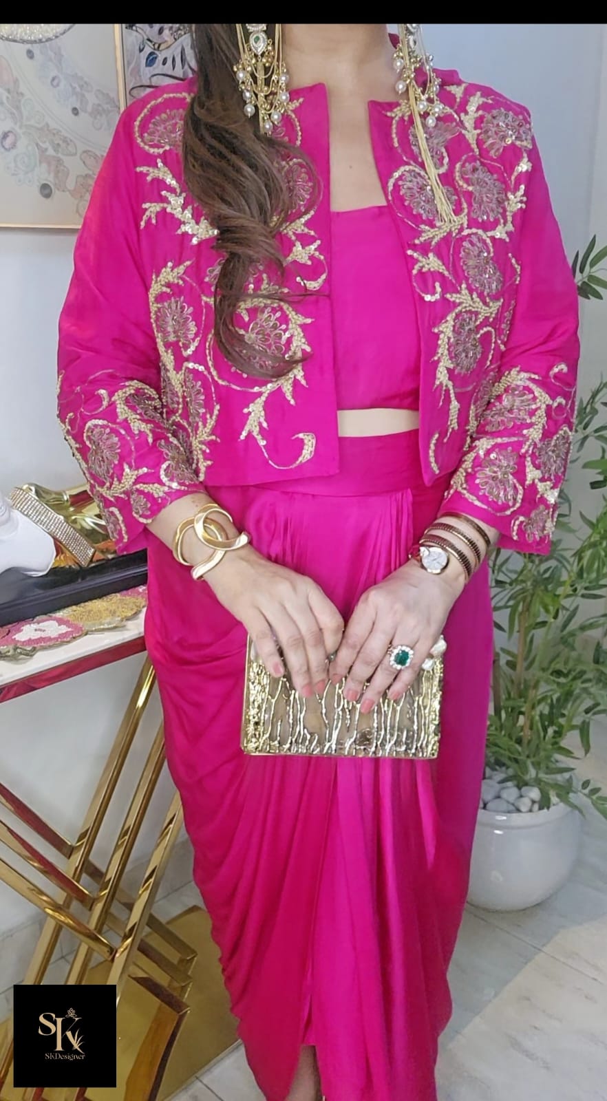 “Royal Aura Party Drape Set” — Pure Crepe Luxe Edit (Pink)