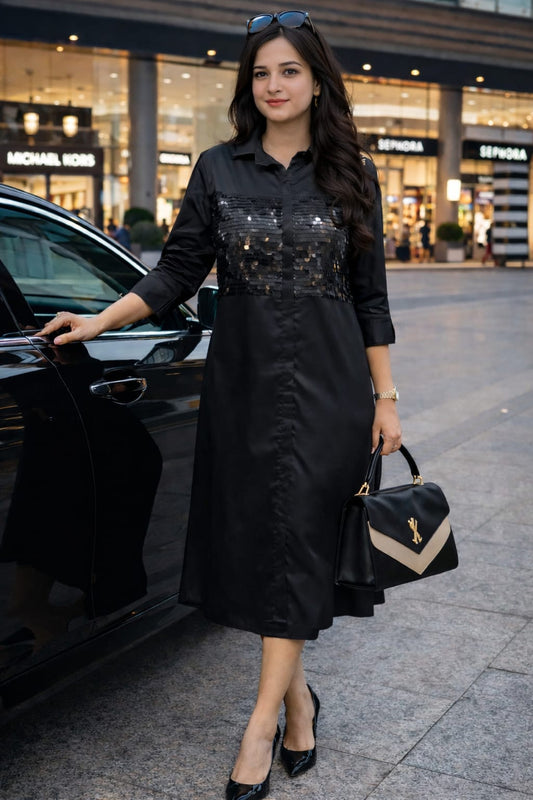 Élan Royale – Cotton Silk Embellished Midi Dress
