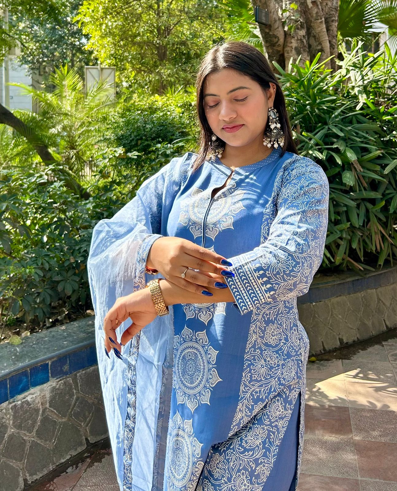 Summer Grace Patchwork Kurta Set (Blue)