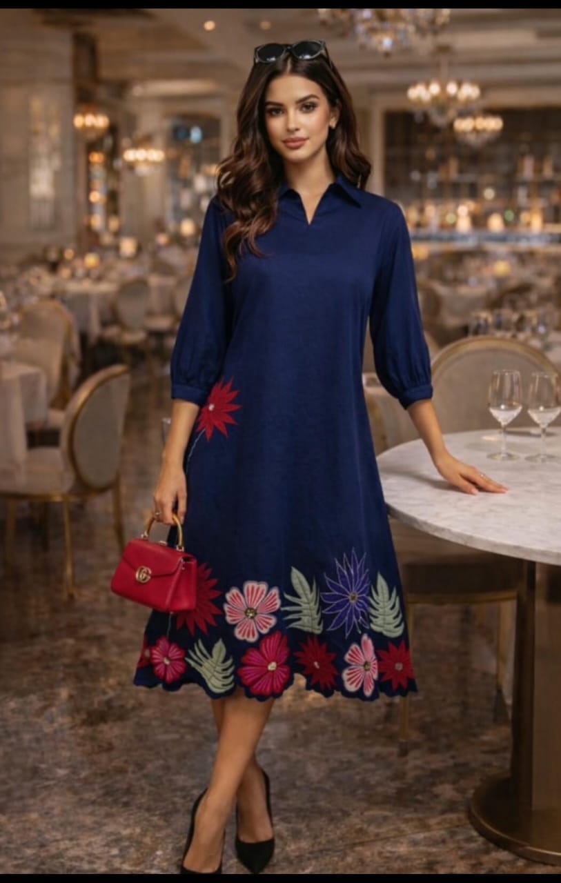 Midnight Bloom Applique Dress