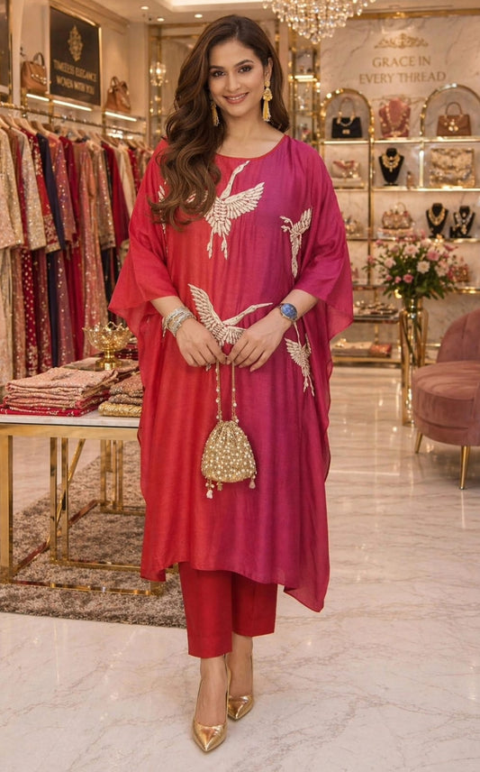 Sunset Aviary Luxe Kaftan Set (Pink)