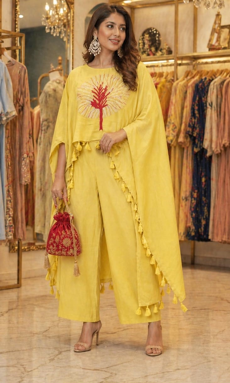 Mul Muse Embroidered Cape Set (Yellow)
