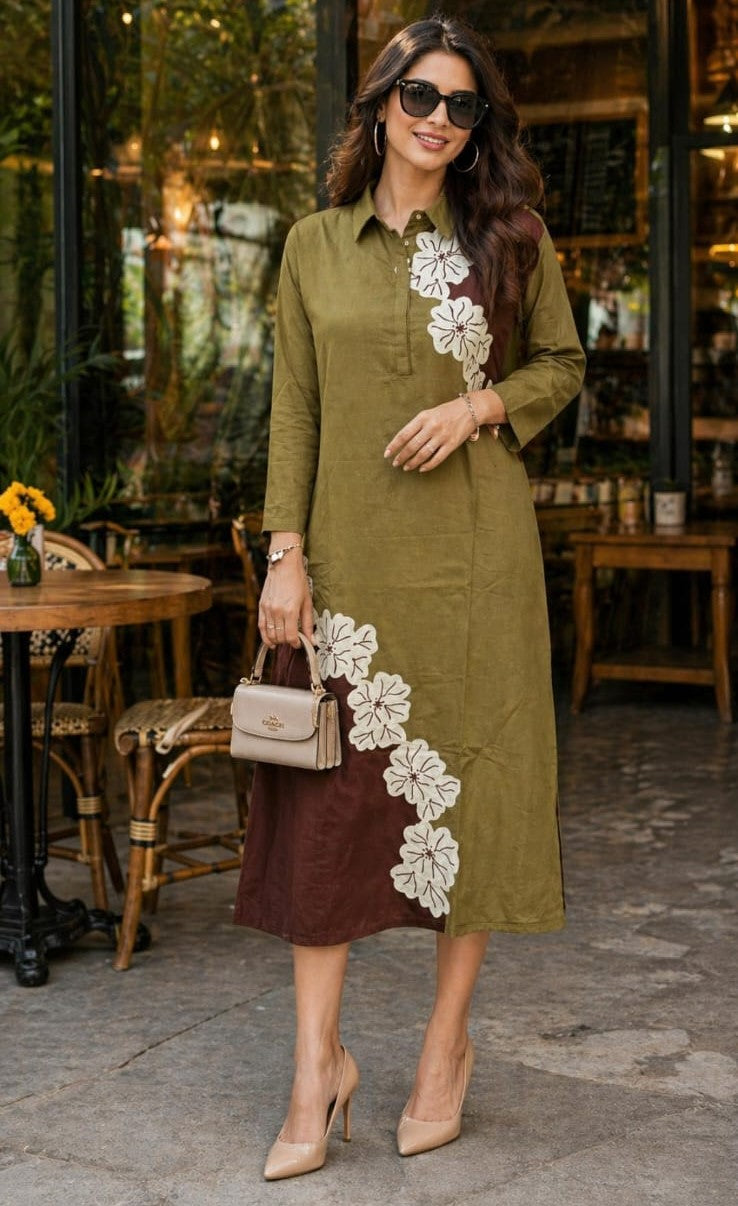 Appliqué Grace Cotton Midi Dress