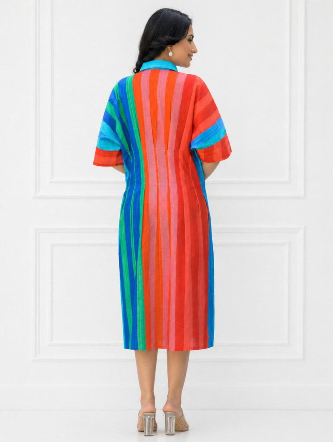 Rainbow Stripes Cotton Midi Dress