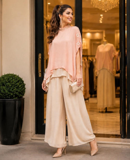 Pearl Luxe Georgette Kaftan Co-ord Set (Pink)