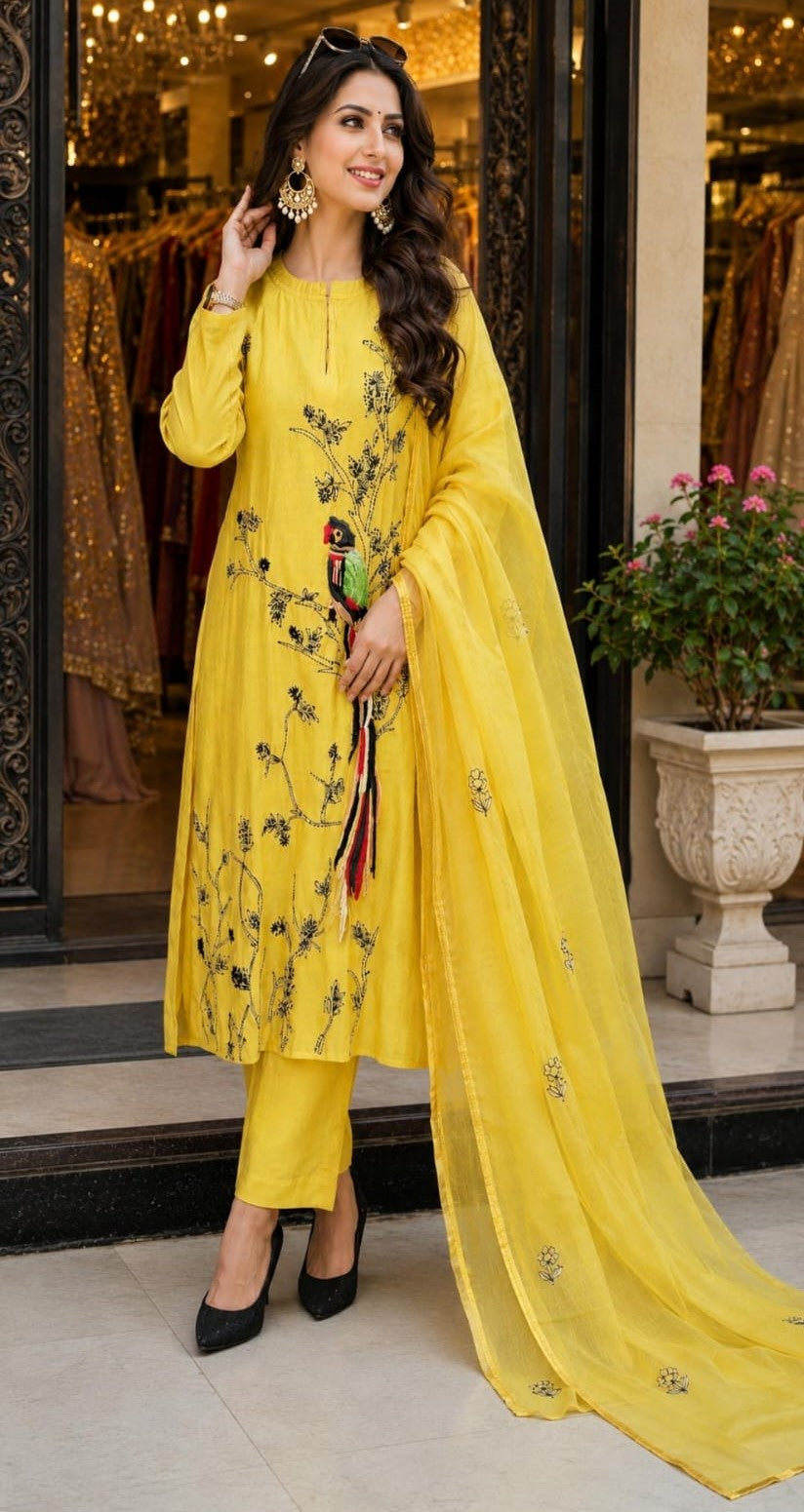 Parrot Royale Kantha Suit Set