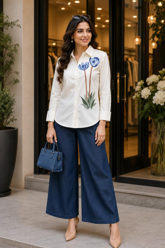 Denim Charm Embroidered Co-ord Set