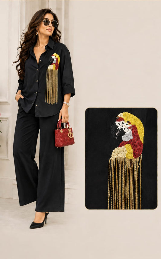 Parrot Grace Embroidered Co-ord Set (Black)