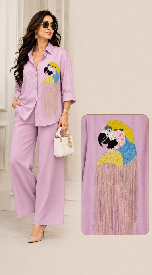 Parrot Grace Embroidered Co-ord Set (Pink)