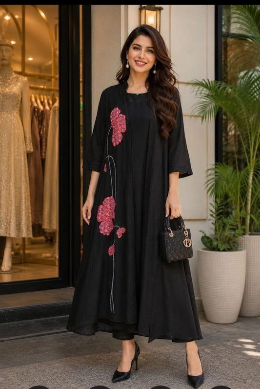 Azure Luxe Layered Dress Set (Black)