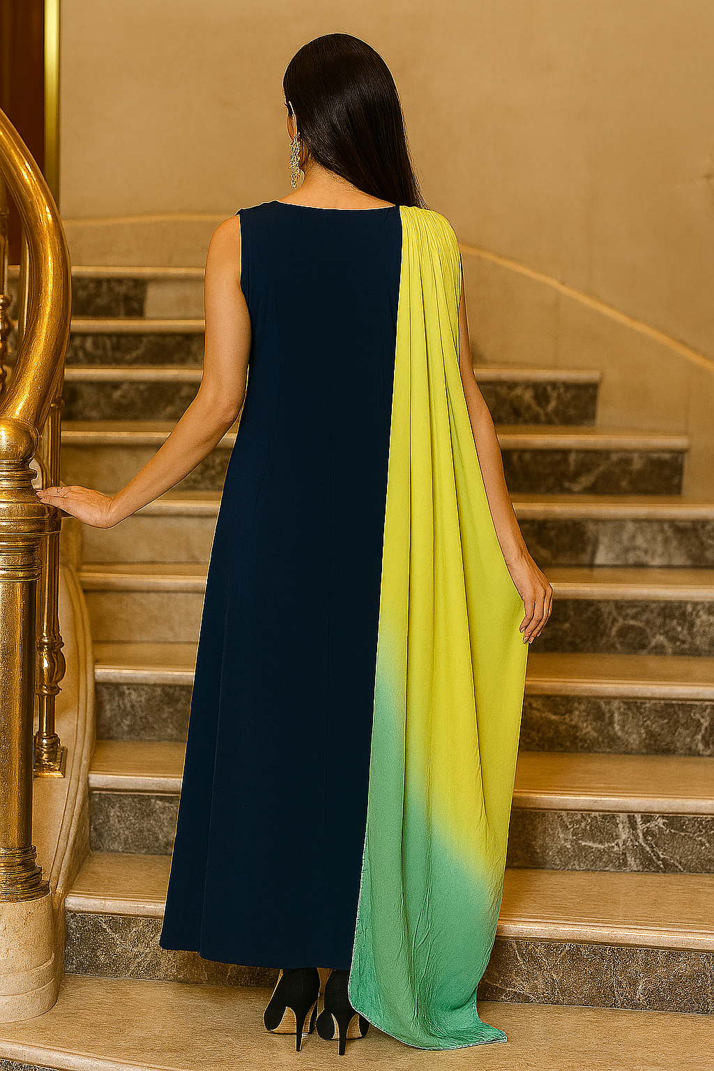 Ombré Elegance Drape Gown