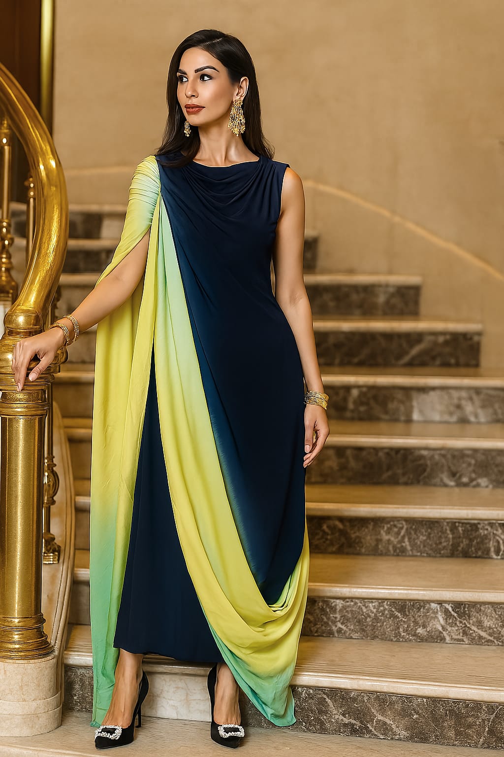 Ombré Elegance Drape Gown