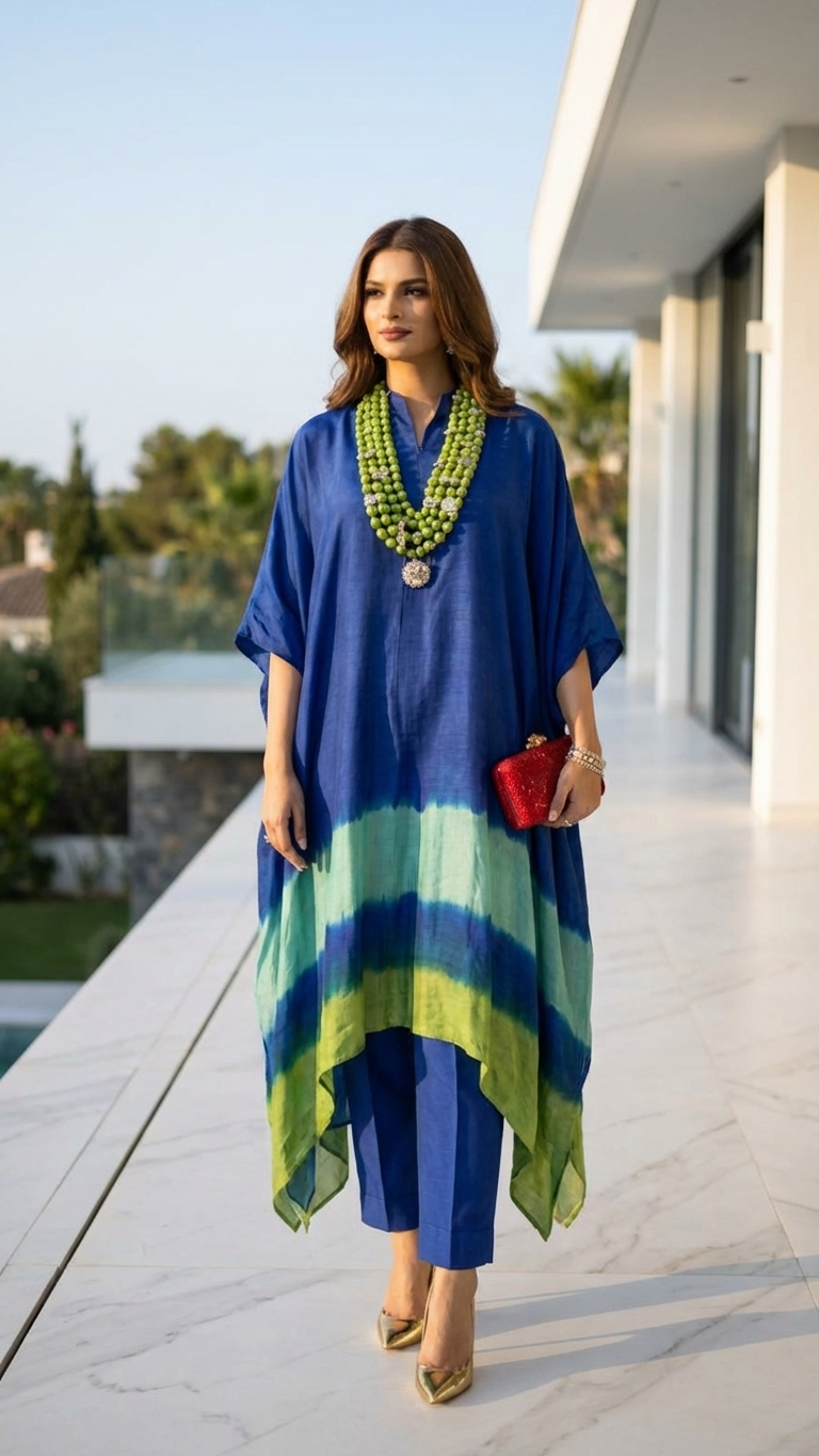 Azure Aura Tie-Dye Kaftan Set