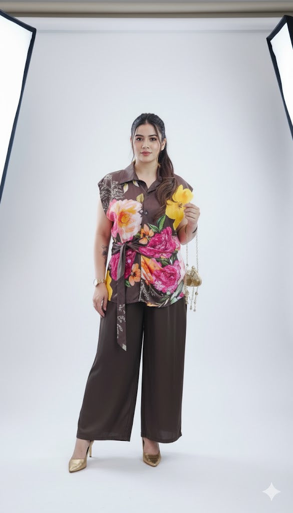 Boutique Luxe Crepe Co-ord Set (Brown)