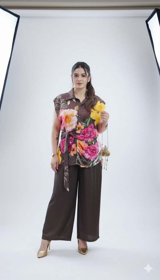 Boutique Luxe Crepe Co-ord Set (Brown)