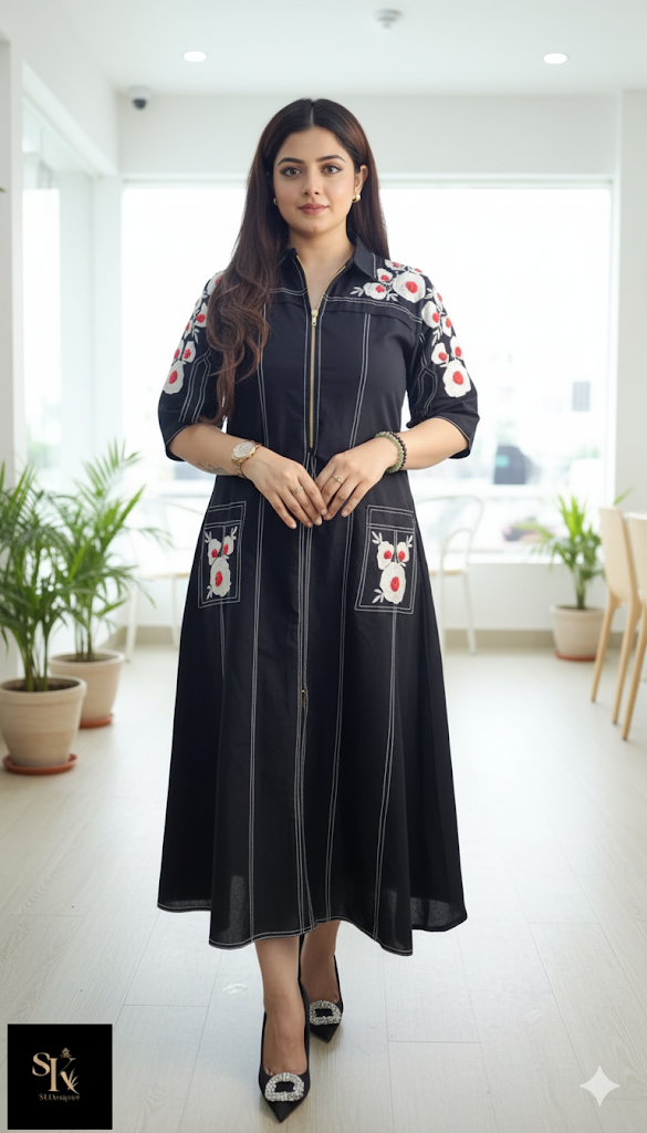 Denim Luxe Appliqué Midi Dress