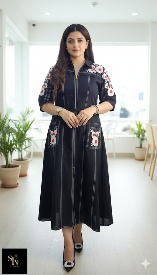 Denim Luxe Appliqué Midi Dress