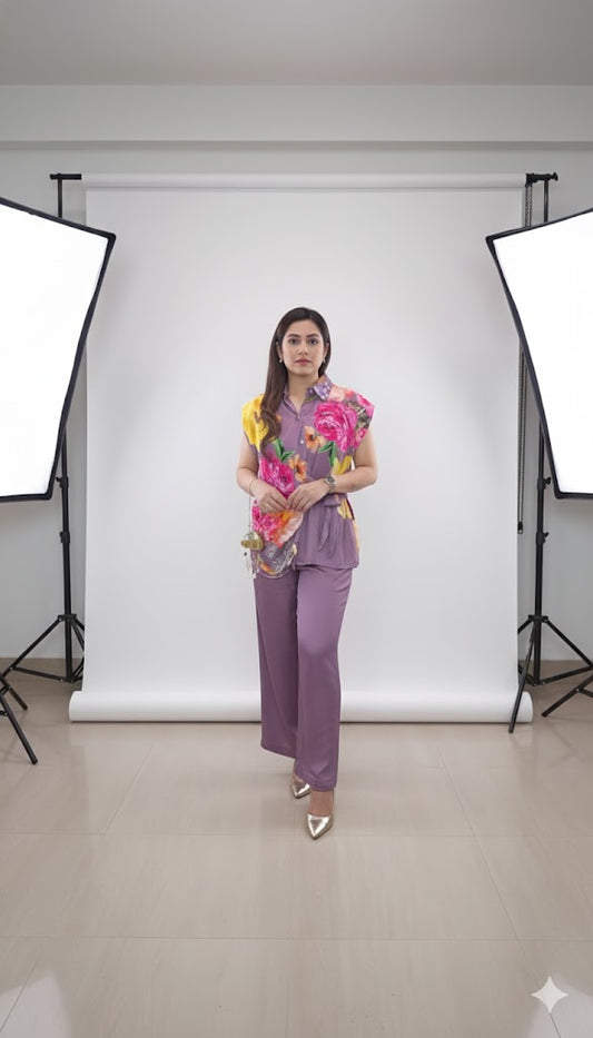 Boutique Luxe Crepe Co-ord Set (Puple)