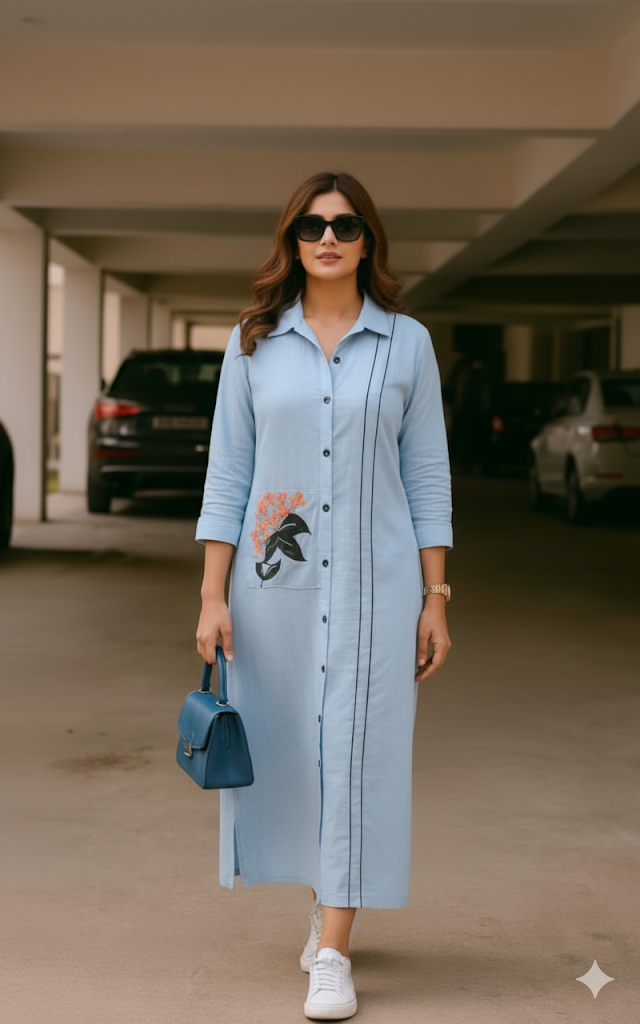 Organic Pocket Charm – Cotton Midi Dress