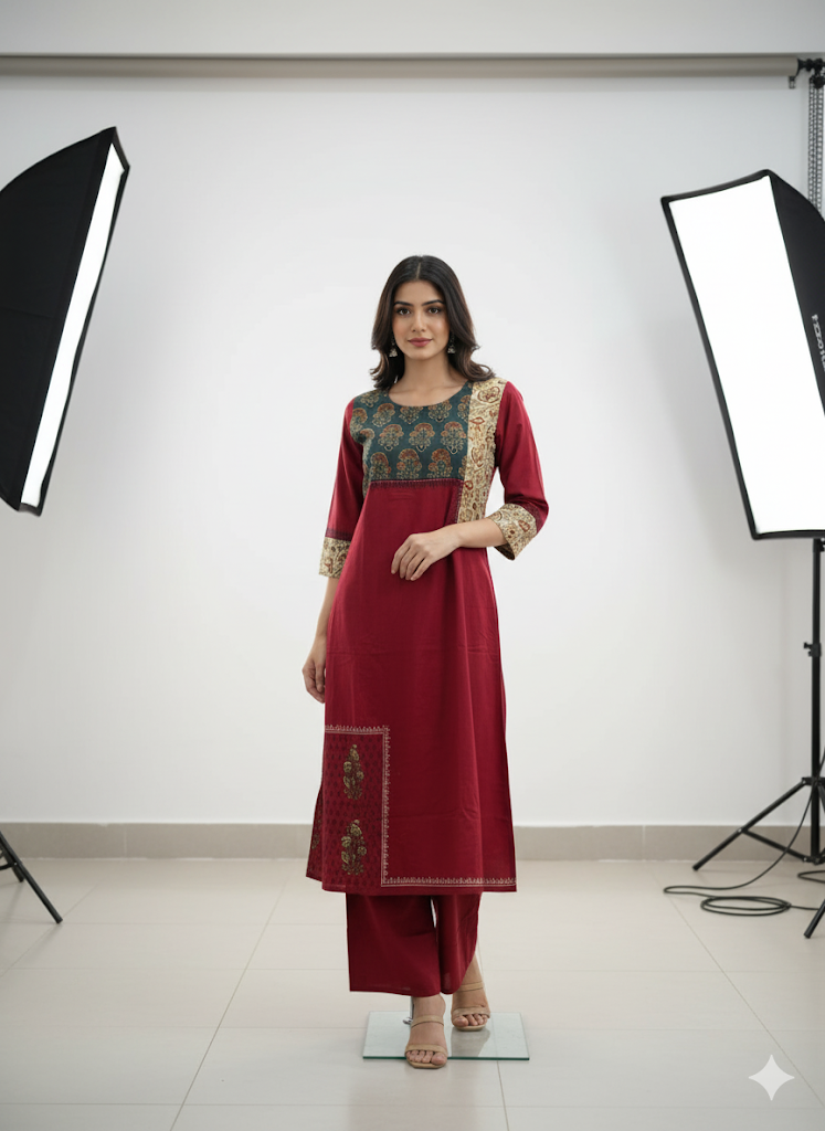 Sequin Highlight Cotton Kurta Set