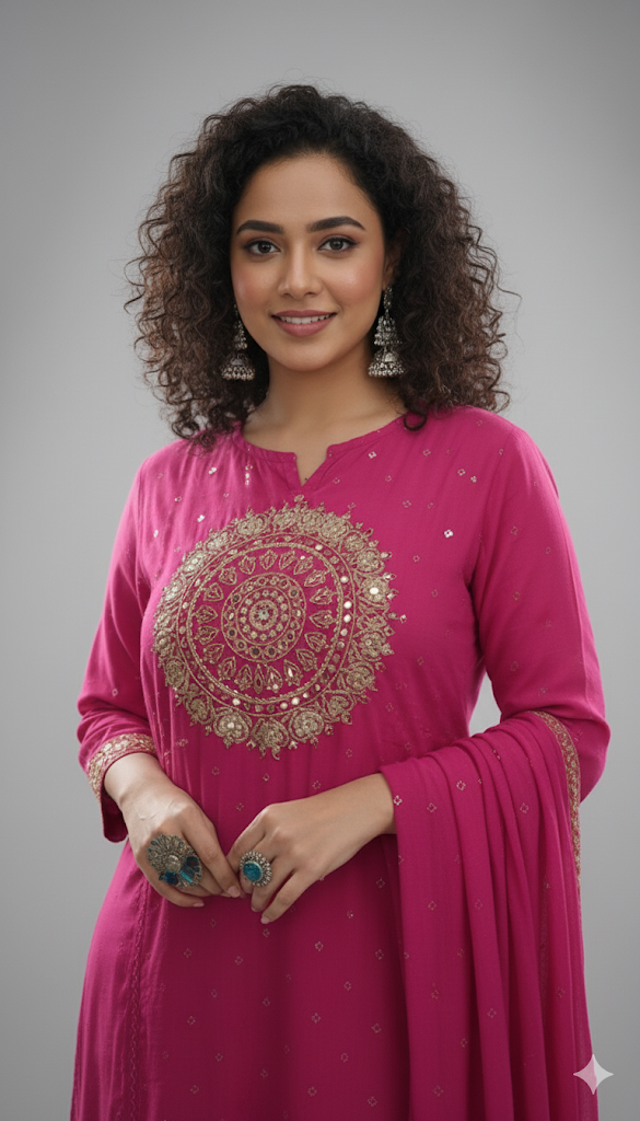 Royal Zari Charm – Mul Cotton Kurta Set (Pink)